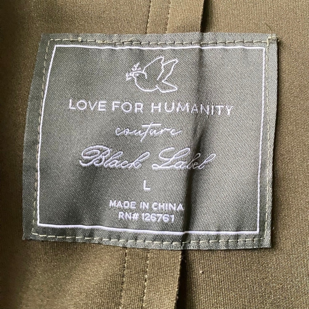 Love for Humanity Double Breasted Couture Trench Coat Women L Olive Faux Suede - Picture 9 of 13